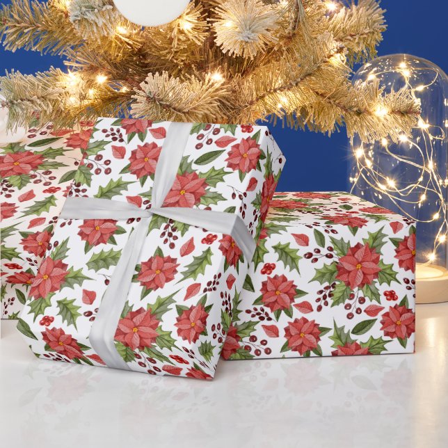 Julröd Poinsettia och Bär Presentpapper (Helgdagar)