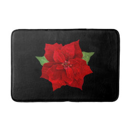 Julröd Poinsettia på svart bakgrund Badrumsmatta
