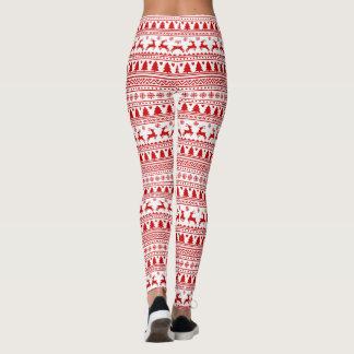 Julröd Skandinavisk Ren Snöflingor Kul Leggings