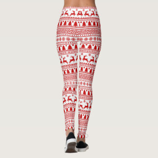 Julröd Skandinavisk Ren Snöflingor Kul Leggings