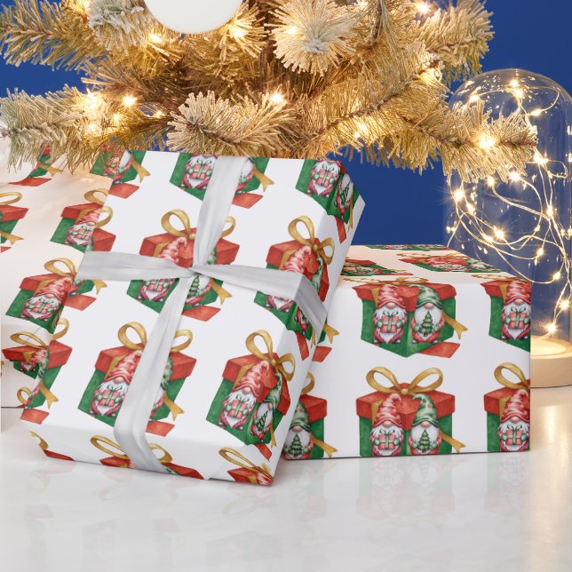 Julröd Tomte och en Grön Tomte Presentpapper (Helgdagar)