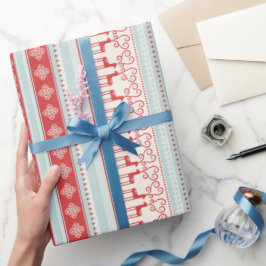 Julröd turkos snöflingrem rand presentpapper