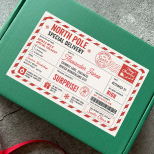 Julröd Vit Nordpolen Leverans Från Tomte Rektangulärt Klistermärke