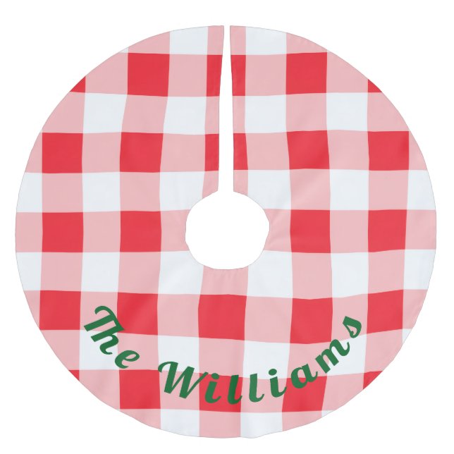 Julröd vit rutig NAMN Julgransmatta Borstad Polyester (Framsidan)