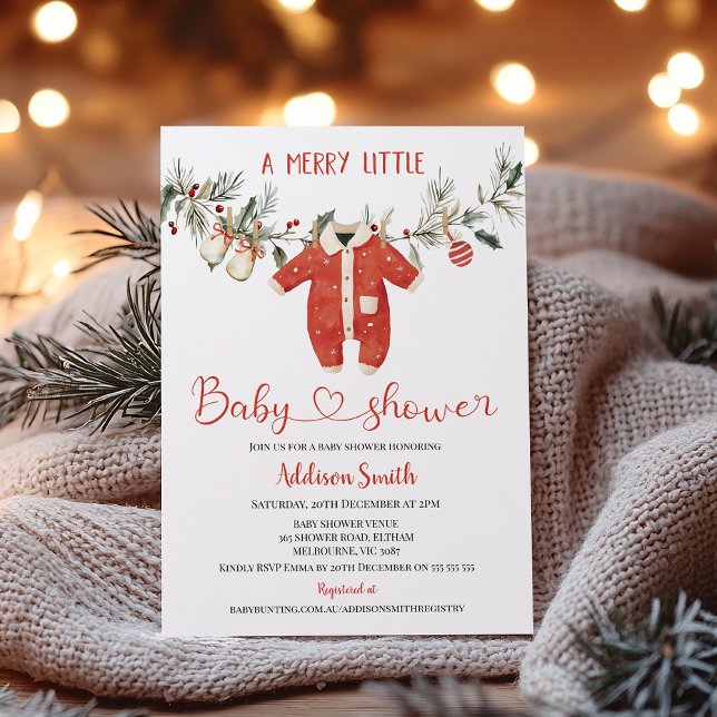 Julröda Pojkar Glada Lilla Bebis Dusch  Inbjudningar (Merry Little Baby Shower Invitation Template Boy, Christmas Baby Shower Invitation, Christmas Baby)