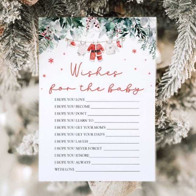 Julröda tomtens önskningar för babyrådgivningsspel inbjudningar (Watercolor Christmas Red Santa Baby Shower Wishes For Baby Advice Game)