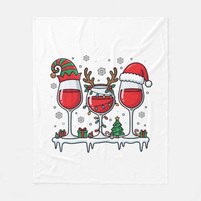 Julröda vin glas semester vektor fleecefilt (Framsidan)