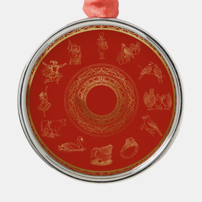 Julrödets tolv dagar julgransprydnad metall (Framsidan)