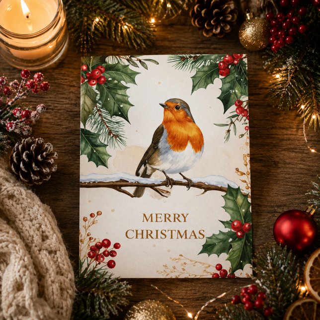 Julrödhake God Jul Hölsning  Julkort (Skapare uppladdad)