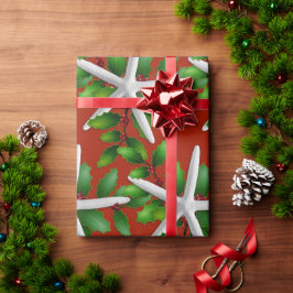 Julroll Starfish on Holly on Red Presentpapper