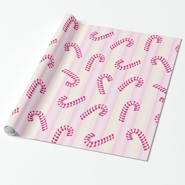 JulRosa Candycanes Mönster Presentpapper (Utrullad)