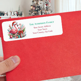 JulRosa Flamingo Greenery Namn Returadress Etikett