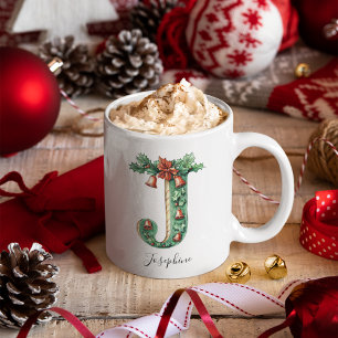 Julrosor & Klockor Bokstav J Personligt Namn Kaffemugg