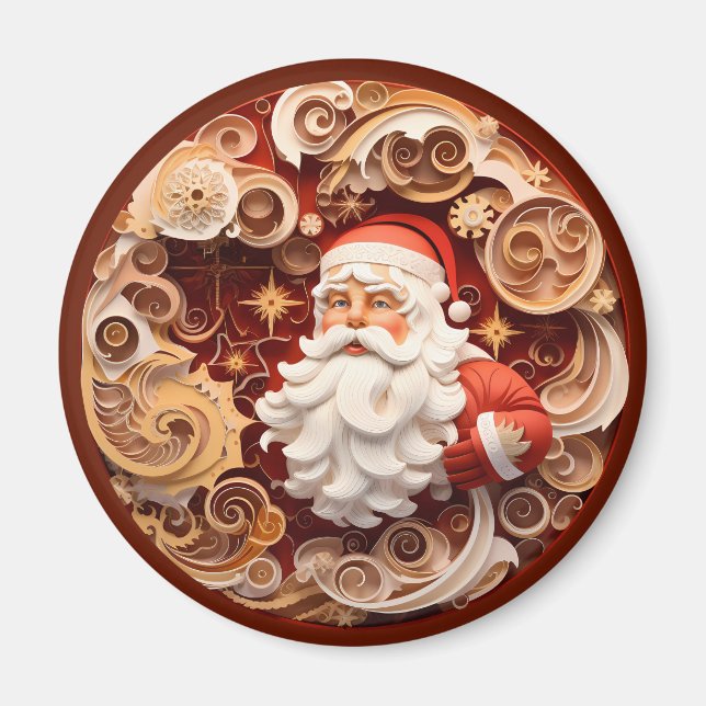 Julrost Brown Santa 3d Wood-utseende Magnet (Framsidan)
