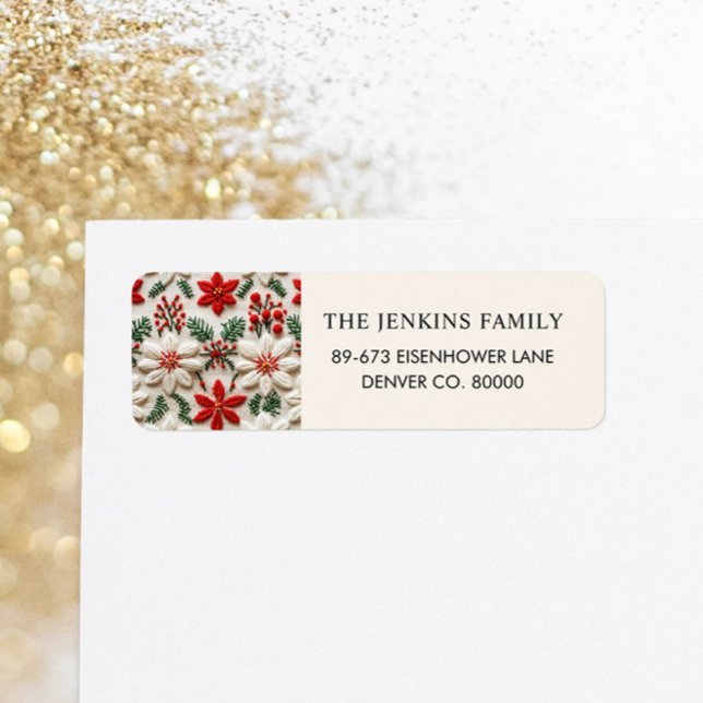 Julrött Blommigt Adress Returadress Etikett (Christmas Return Address Label)