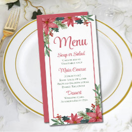 Julrött Blommigt Poinsettia Bröllop Menu Reklamkort