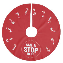 Julrött candy cane jultomten stannar här julgransmatta borstad polyester