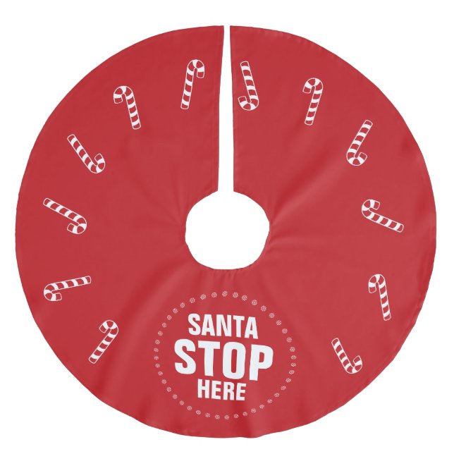 Julrött candy cane jultomten stannar här julgransmatta borstad polyester (Framsidan)