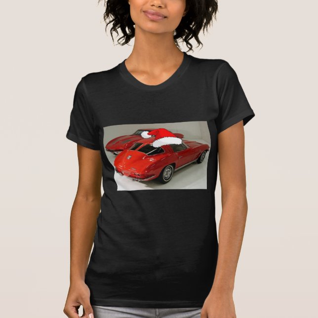 Julrött Corvette Classic Split Window T Shirt (Framsida)