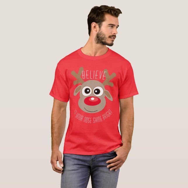 Julrött Cute Tecknad Reindeer Roligt T Shirt (Hel framsida)