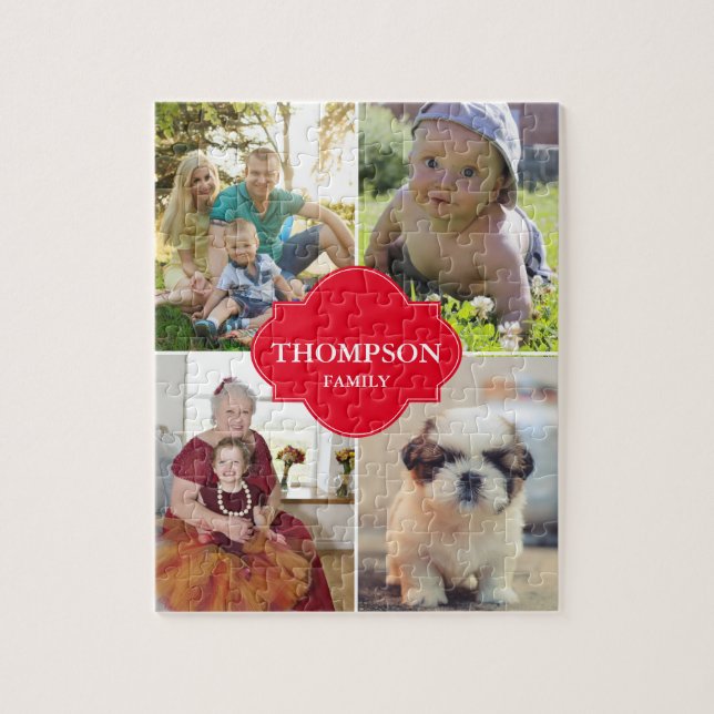 Julrött familjefollfoto pussel (Vertikal)