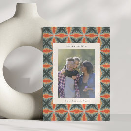 Julrött Grönt Art Deco Anpassningsbar Brev Photo Julkort