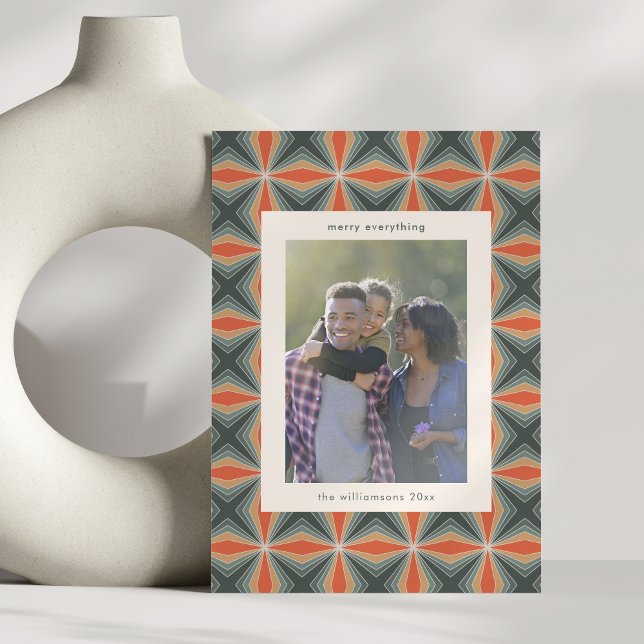 Julrött Grönt Art Deco Anpassningsbar Brev Photo Julkort (Skapare uppladdad)