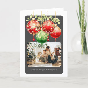 Julrött Grönt Baubles Photo Template Helgkort