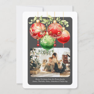 Julrött Grönt Baubles Photo Template Julkort