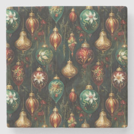 Julrött Grönt Guld Ornaments Stenunderlägg