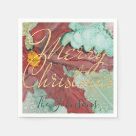 Julrött Grönt Guld Pointsettia Pappersservett