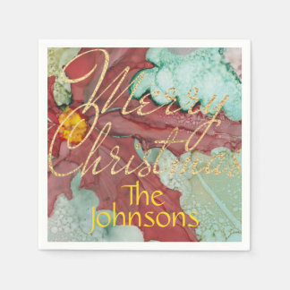 Julrött Grönt Guld Pointsettia Pappersservett