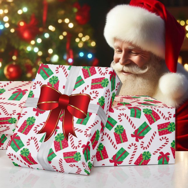 Julrött Grönt med Cady-Käppar Presentpapper (Skapare uppladdad)