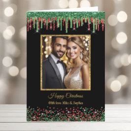 Julrött Grönt och svartfärgad glam-Glitter-inskjut Helgkort