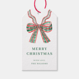 Julrött Grönt Play Bow-Juletiketter Presentetikett