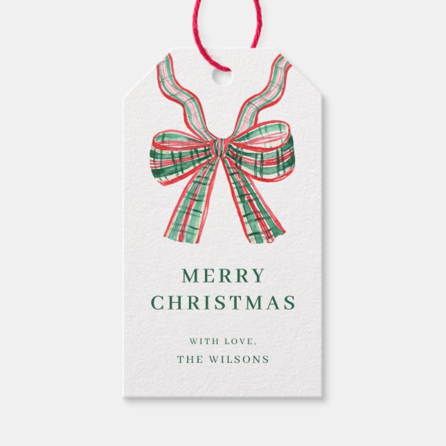 Julrött Grönt Play Bow-Juletiketter Presentetikett (Framsidan)