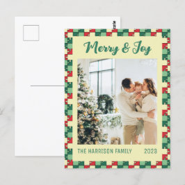 Julrött Grönt Puzzle Merry & Joy Photo Vykort