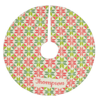 Julrött Grönt Quiled Star Träd Skirt Julgransmatta Borstad Polyester