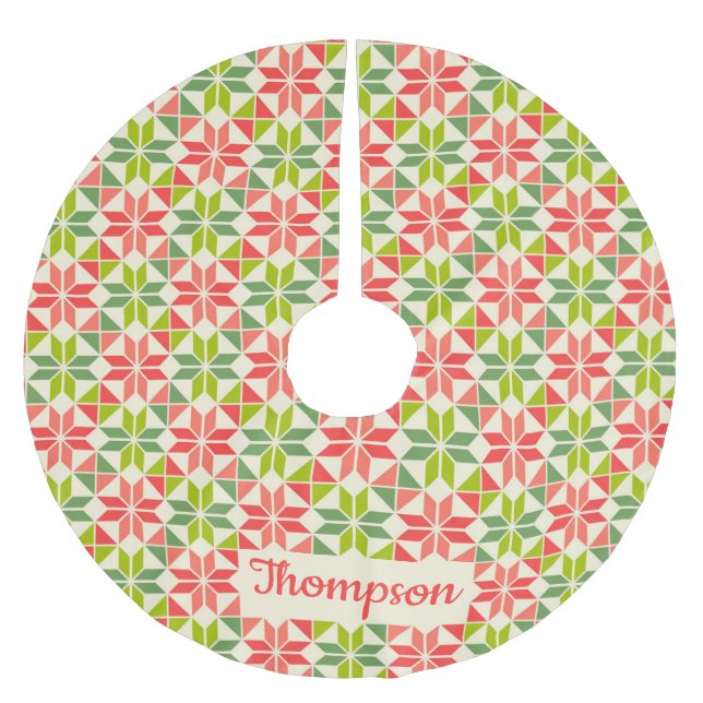 Julrött Grönt Quiled Star Träd Skirt Julgransmatta Borstad Polyester (Framsidan)