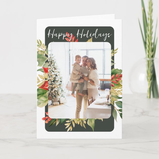 Julrött Grönt Vinter - Foliage Photo Template Helgkort (Framsida)