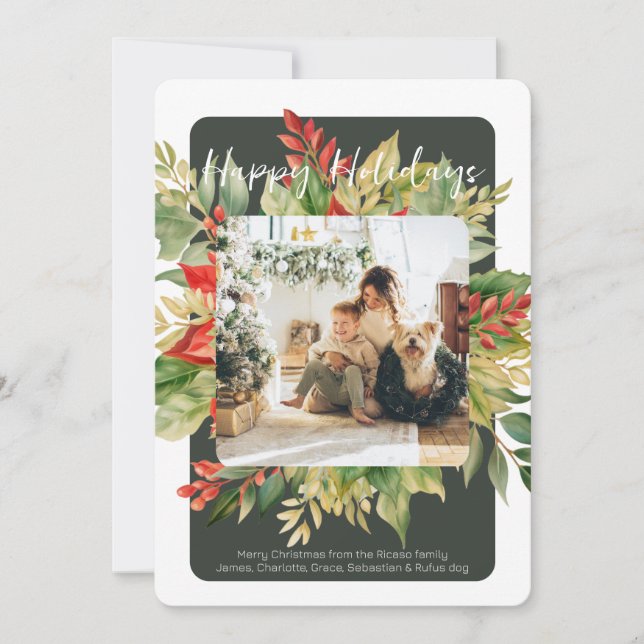 Julrött Grönt Vinter - Foliage Photo Template Julkort (Framsida)