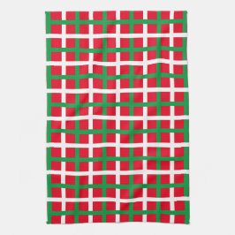Julrött grönt vit fyrkant mönster helgdag kökshandduk