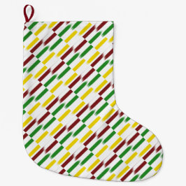 Julrött, Grönt, Vivid Guld Rand på vit Stor Julstrumpa
