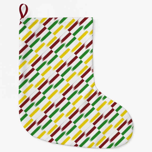 Julrött, Grönt, Vivid Guld Rand på vit Stor Julstrumpa (Framsidan)