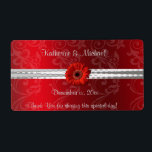 Julrött, Helgdag/Bröllop Vin-etikett Fraktsedel<br><div class="desc">Vacker röd vin-etikett med faux satin,  silver och söt röd Gerbera-Daisy. Anpassa till kostym ditt evenemang eller tillfälle.</div>