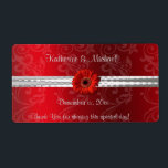 Julrött, Helgdag/Bröllop Vin-etikett Fraktsedel<br><div class="desc">Vacker röd vin-etikett med faux satin,  silver och söt röd Gerbera-Daisy. Anpassa till kostym ditt evenemang eller tillfälle.</div>