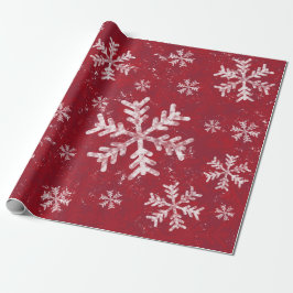 Julrött Helgdag White Snowflake Rustic Presentpapper