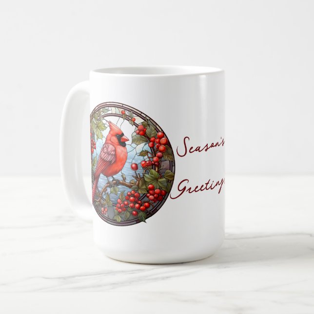 Julrött kardinal Holly Berries Festive Kaffemugg (Framsida vänster)