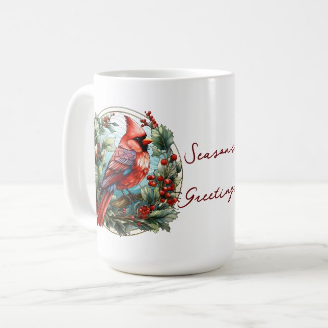 Julrött kardinal Holly Berries Festive Kaffemugg (Framsida vänster)