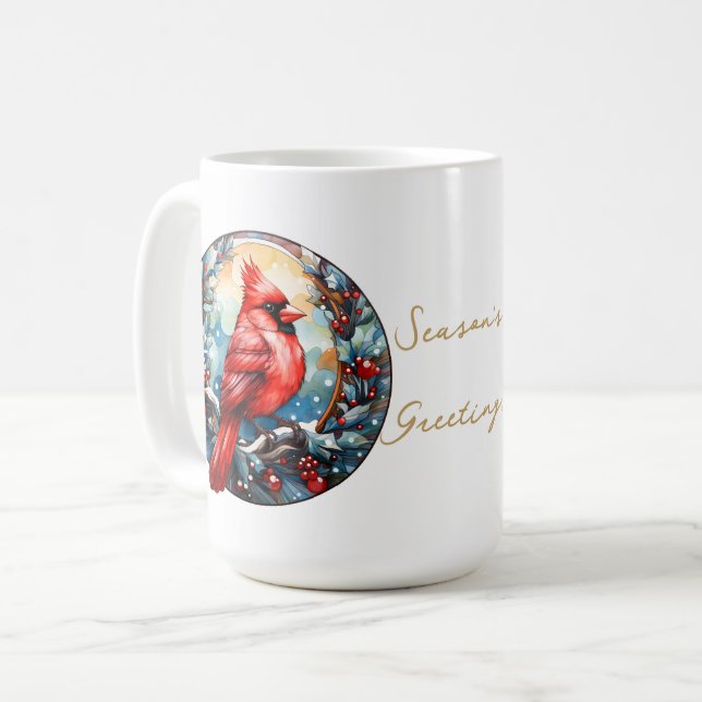 Julrött kardinal Holly Berries Festive Kaffemugg (Framsida vänster)